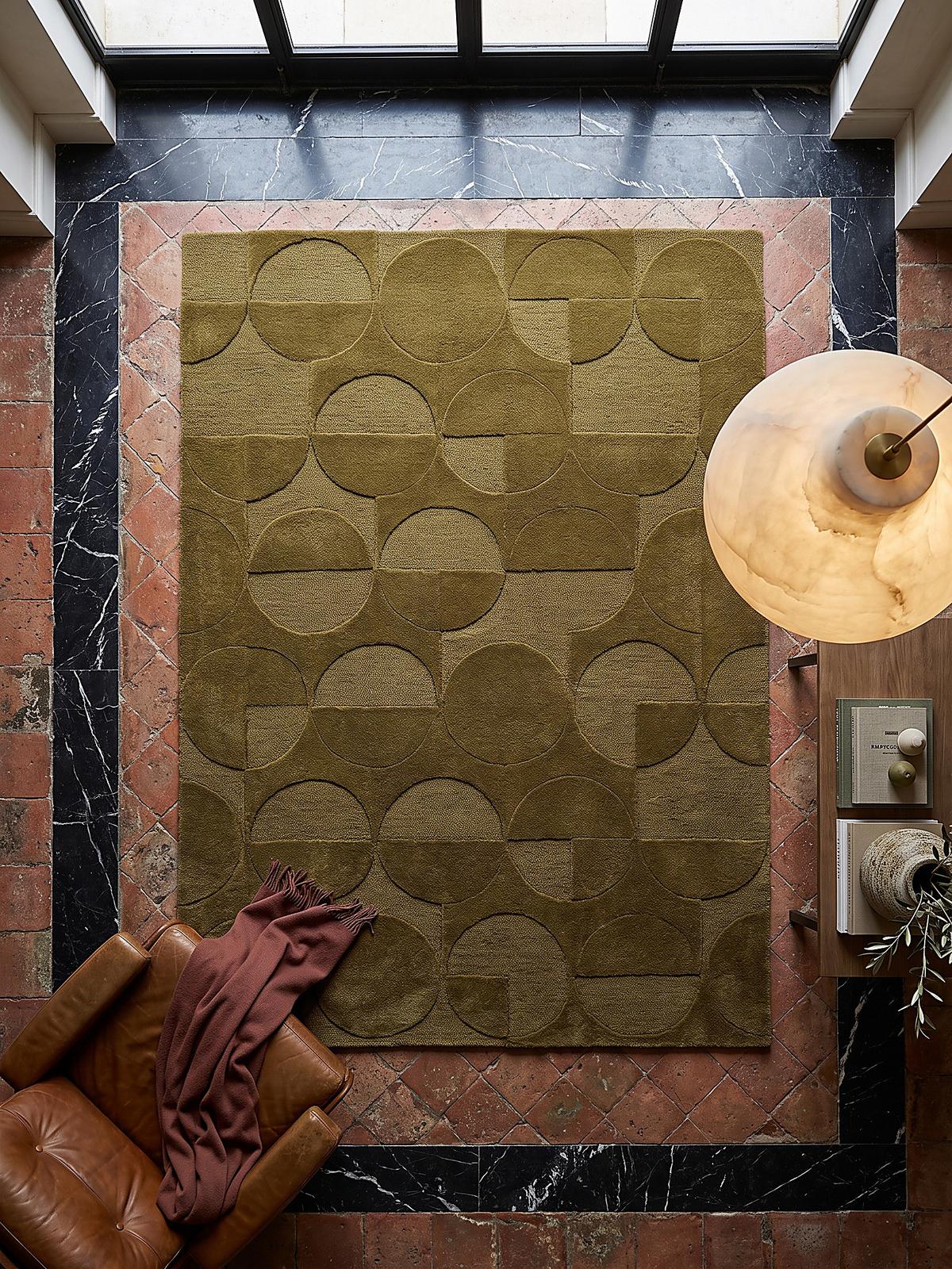 WOLLTEPPICH handgetuftet DEBEN, Kreis-Geometrie, Olivgrün, 160 x 230 cm - Grün, Textil (160/230cm) - KADIMA DESIGN