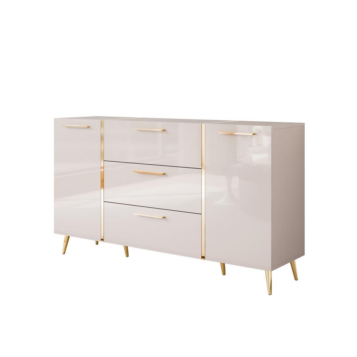 SIDEBOARDS mit Schubladen ONYX Kaschmir auf goldenen Beinen Hochglanz - Kaschmir, Holzwerkstoff (158/88/41.3cm) - Lookway