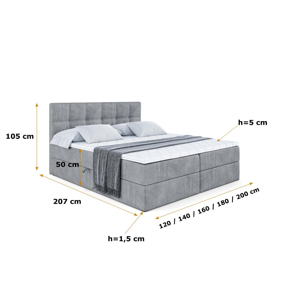 BOXBETT mit Matratze H4 und Lattenrost - MARCE - 120 x 200 cm - Grau - Hellgrau, Holzwerkstoff (120/200cm) - ALTDECOR