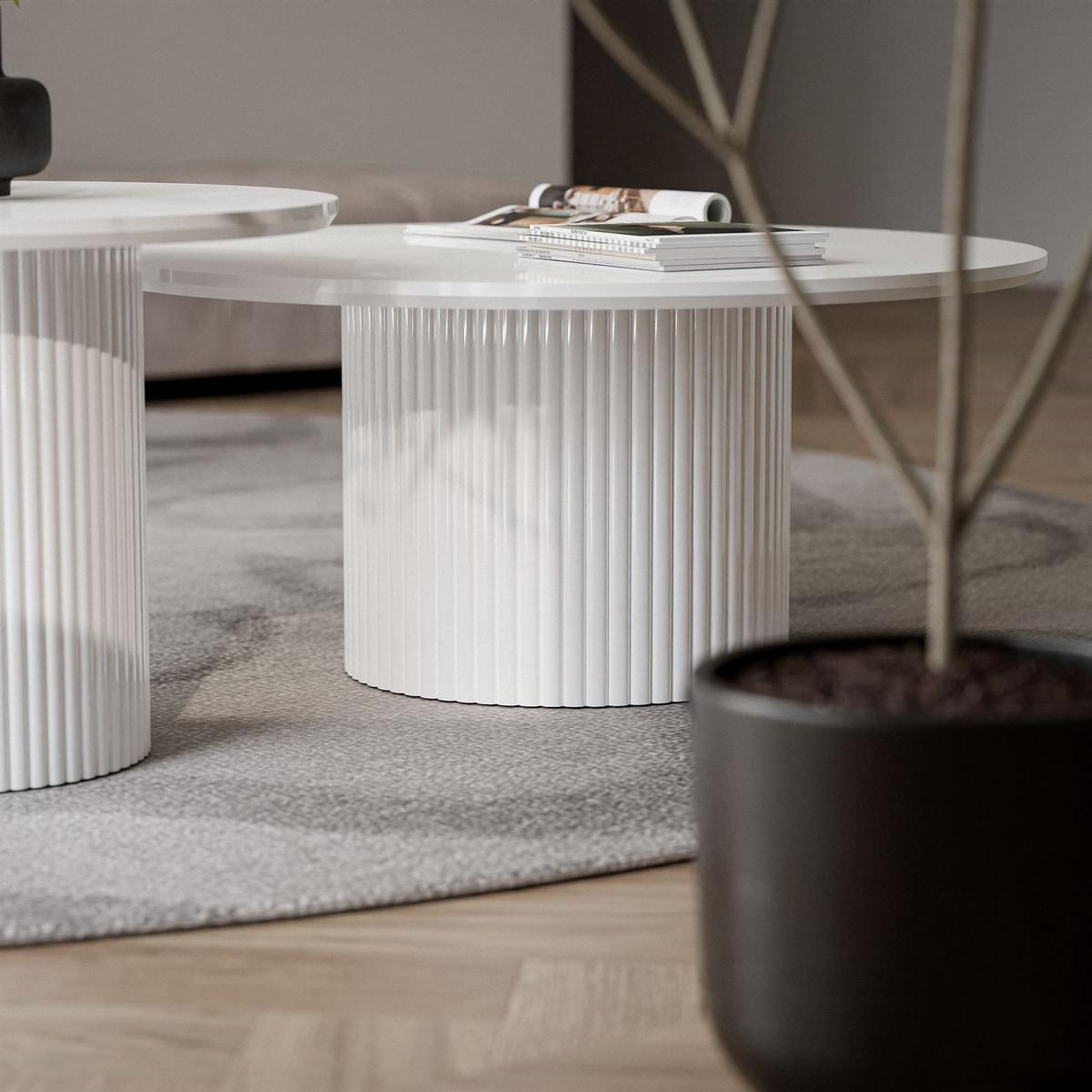 COUCHTISCH-SET OVI mit geriffeltem Sockel - Creme, Holzwerkstoff (80/80/42cm) - Lookway