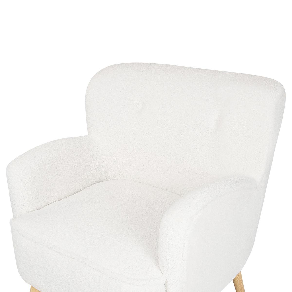 SESSEL Bouclé weiß/hellbraun plus Hocker Tumba - Hellbraun/Weiß, Textil (74/85/79cm) - Beliani