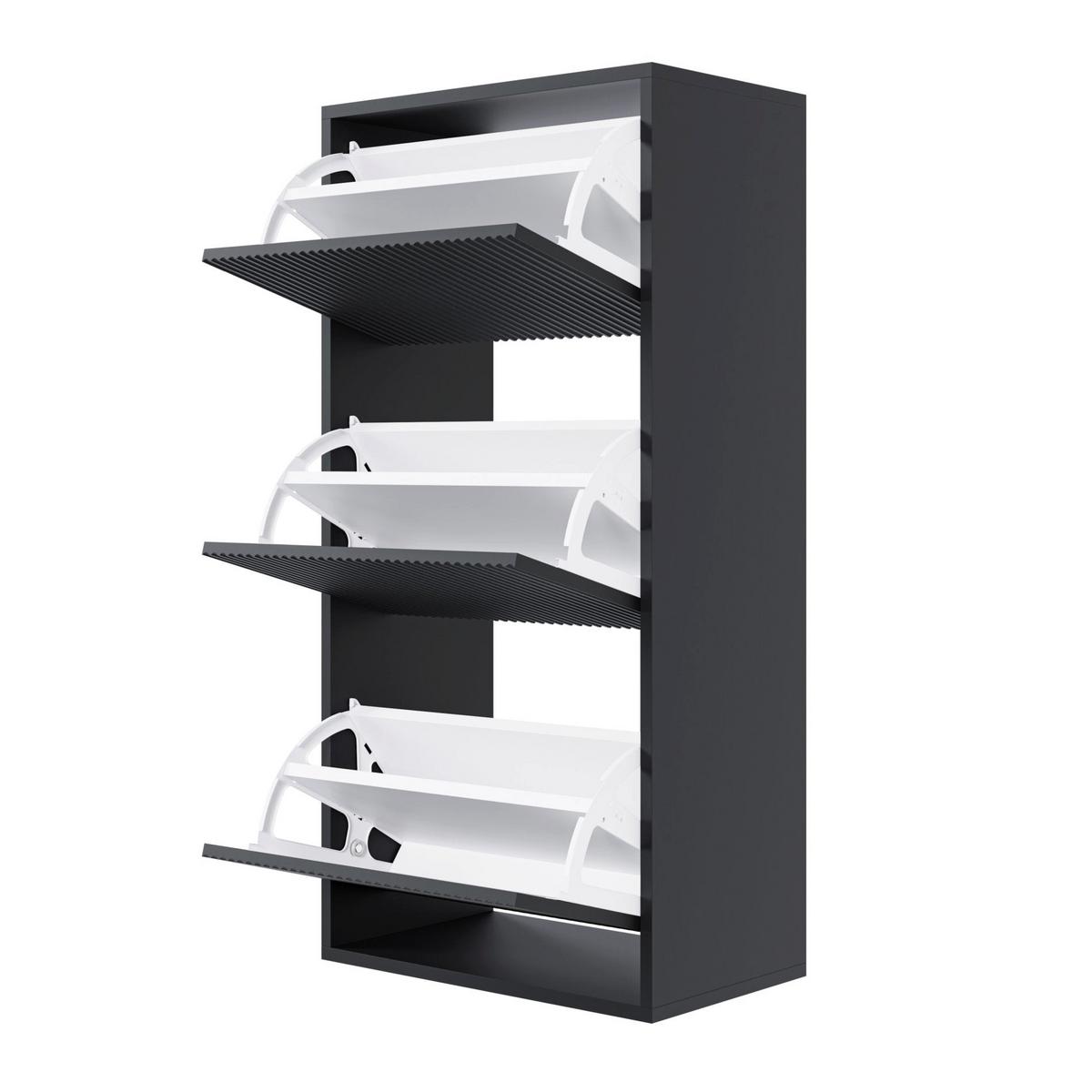 WAND-SCHUHSCHRANK Veldio mit 3 Klappen Schwarz 50 cm - Schwarz, Holzwerkstoff (50/103/30cm) - Selsey