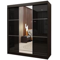 SCHWEBETÜRENSCHRANK VITALE 180/216/61 cm 3-türig mit Spiegel Schwarz - Schwarz, Holzwerkstoff (180/216/61cm) - MASSENO