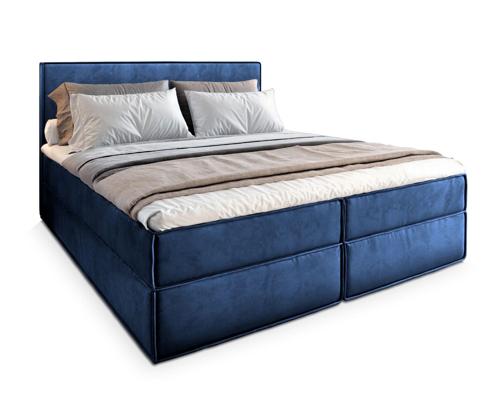 BOXBETT PELLIO 160x200 cm mit Matratze und Topper - Blau - Blau, Holz (160/200cm) - MASSENO