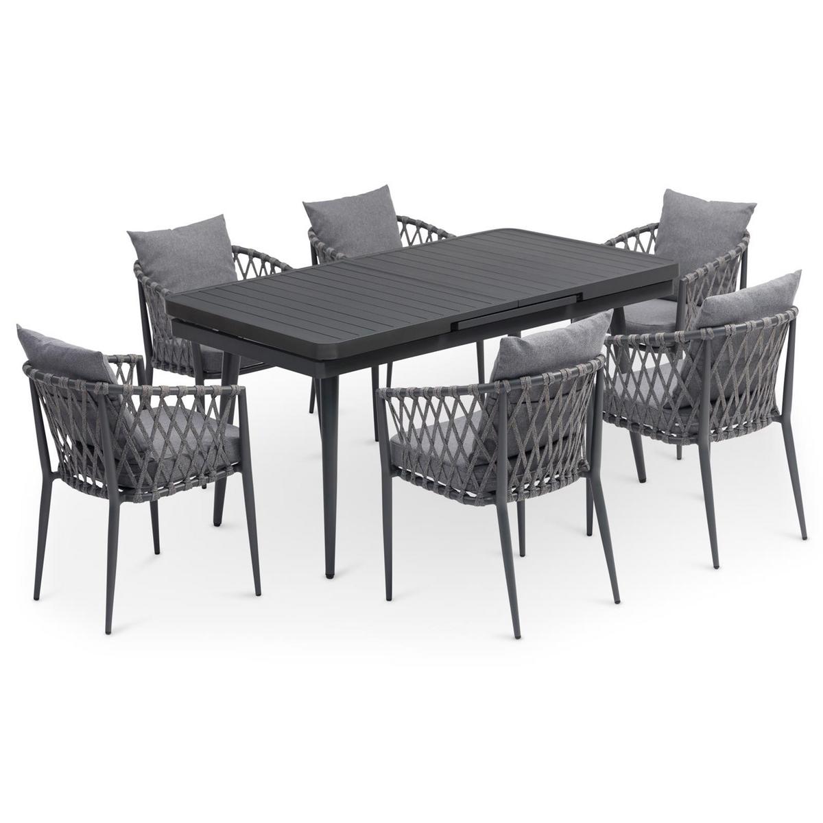 GARTENMÖBEL SET SUNNY 7er Set grau, schwarz - Grau, Metall - IDIMEX