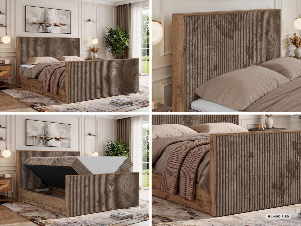 BOXBETT WOOD DUO 200/200 - Braun Cord - Topper Visco - H3 - Schwarz/Braun, Kunststoff/Textil (200/200cm) - MKS