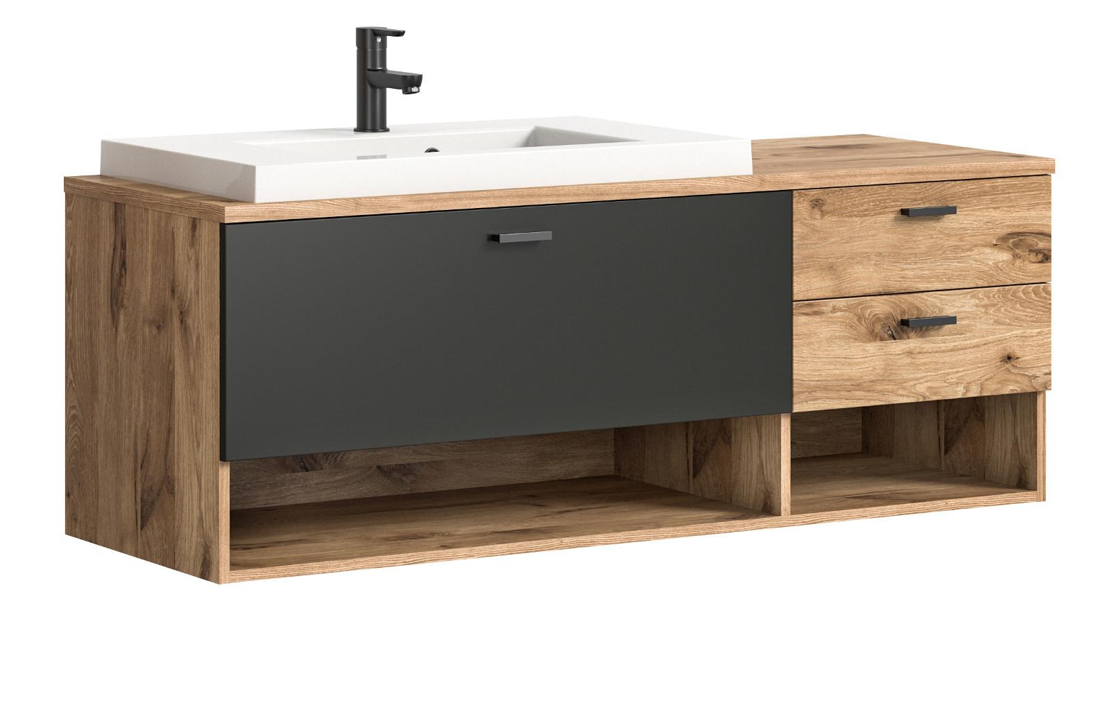 WASCHTISCH Eiche, grau matt 138 cm, Waschbeckenunterschrank mit Waschbecken - Eichefarben/Grau, Holzwerkstoff/Kunststoff (140/50/48cm) - Inn.Furn