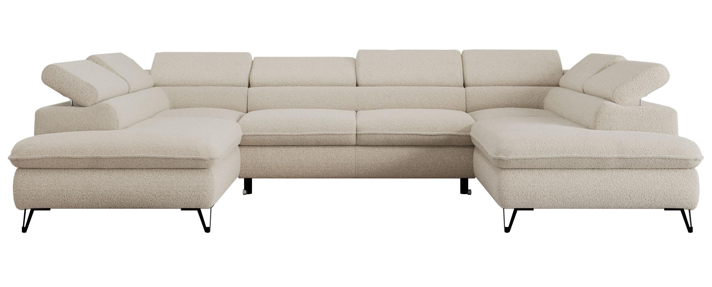 WOHNLANDSCHAFT PETER U Boucle Beige - Beige/Schwarz, Textil/Metall (346/76/208cm) - MKS