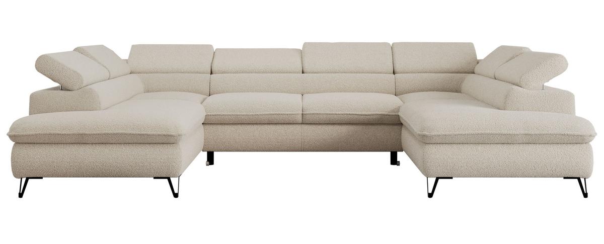WOHNLANDSCHAFT PEDRO U Boucle Beige - Beige/Schwarz, Textil/Metall (346/76/208cm) - MKS