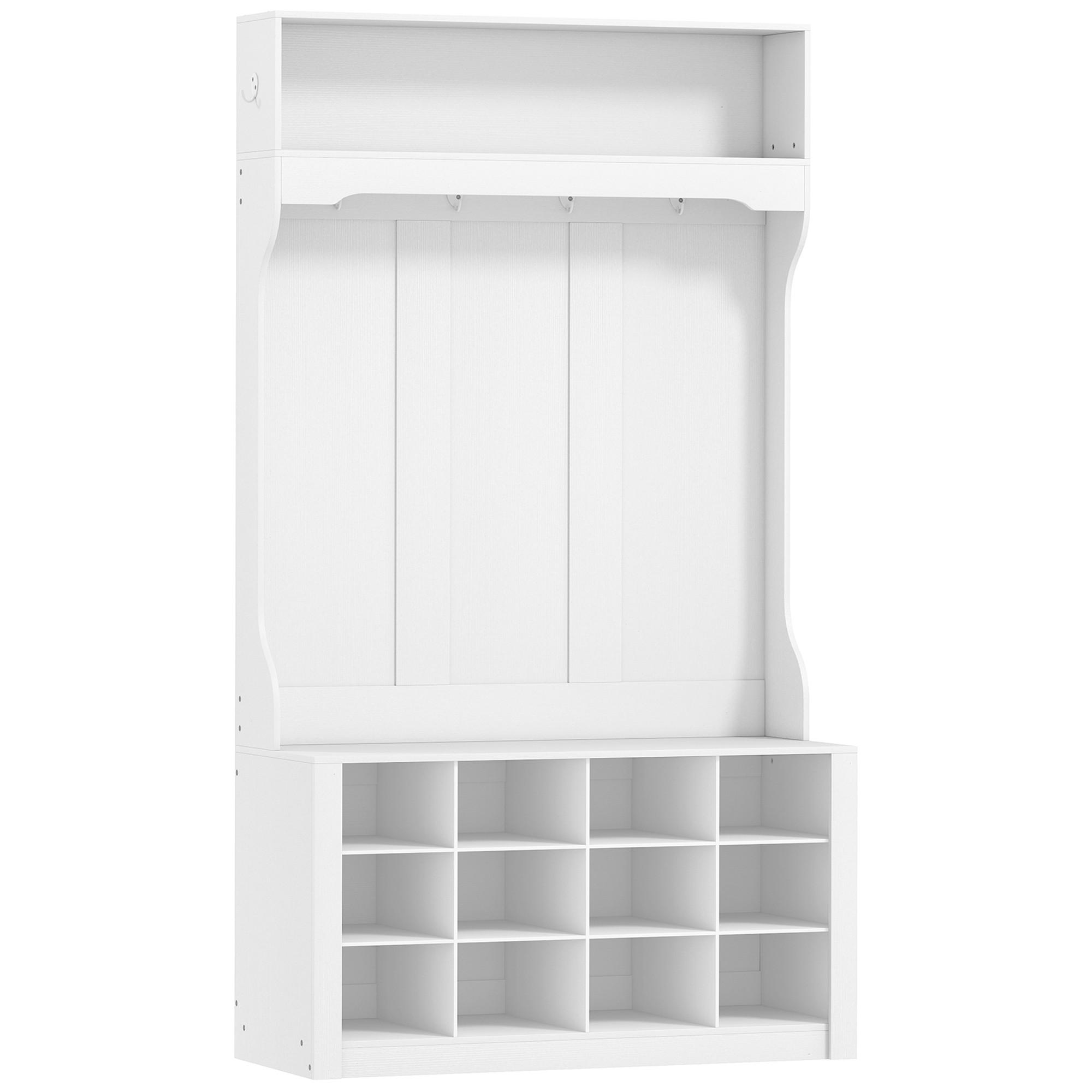 GARDEROBENSTÄNDER mit Sitzbank Kleiderständer mit Schuhregal 6 Haken - Weiß, Holzwerkstoff (100/172.2/35cm) - HOMCOM
