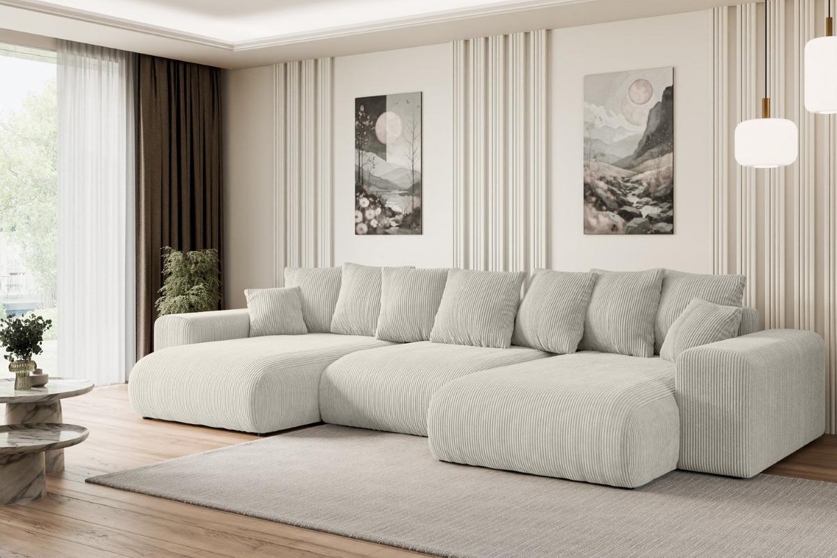 WOHNLANDSCHAFT mit Schlaffunktion ESKAR-U -364x176x72cm Creme Cord - Hellgrau/Creme, Holzwerkstoff/Kunststoff (364/72/176cm) - ALTDECOR