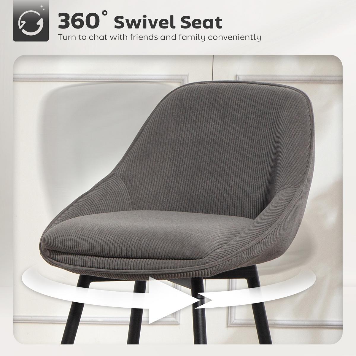 BARHOCKER 2er Set mit Fußstütze Rückenlehne Kord-Optik Grau - Schwarz/Grau, Textil (49/88/52cm) - HOMCOM