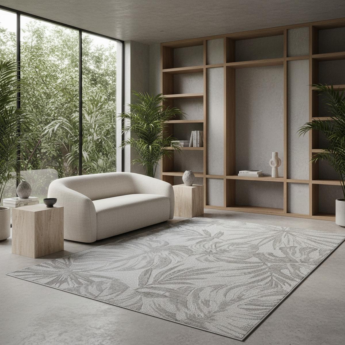 TEPPICH Outdoor VENTOUX in Grau, mit Tropen-Motiv, 280 x 370 cm - Grau, Textil (370/280cm) - KADIMA DESIGN