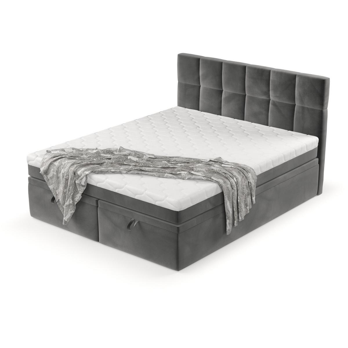 BOXBETT Elano 200/200 cm Grau im Kronos Stoff - Schwarz/Grau, Holz/Holzwerkstoff (200/200cm) - AltaBeds
