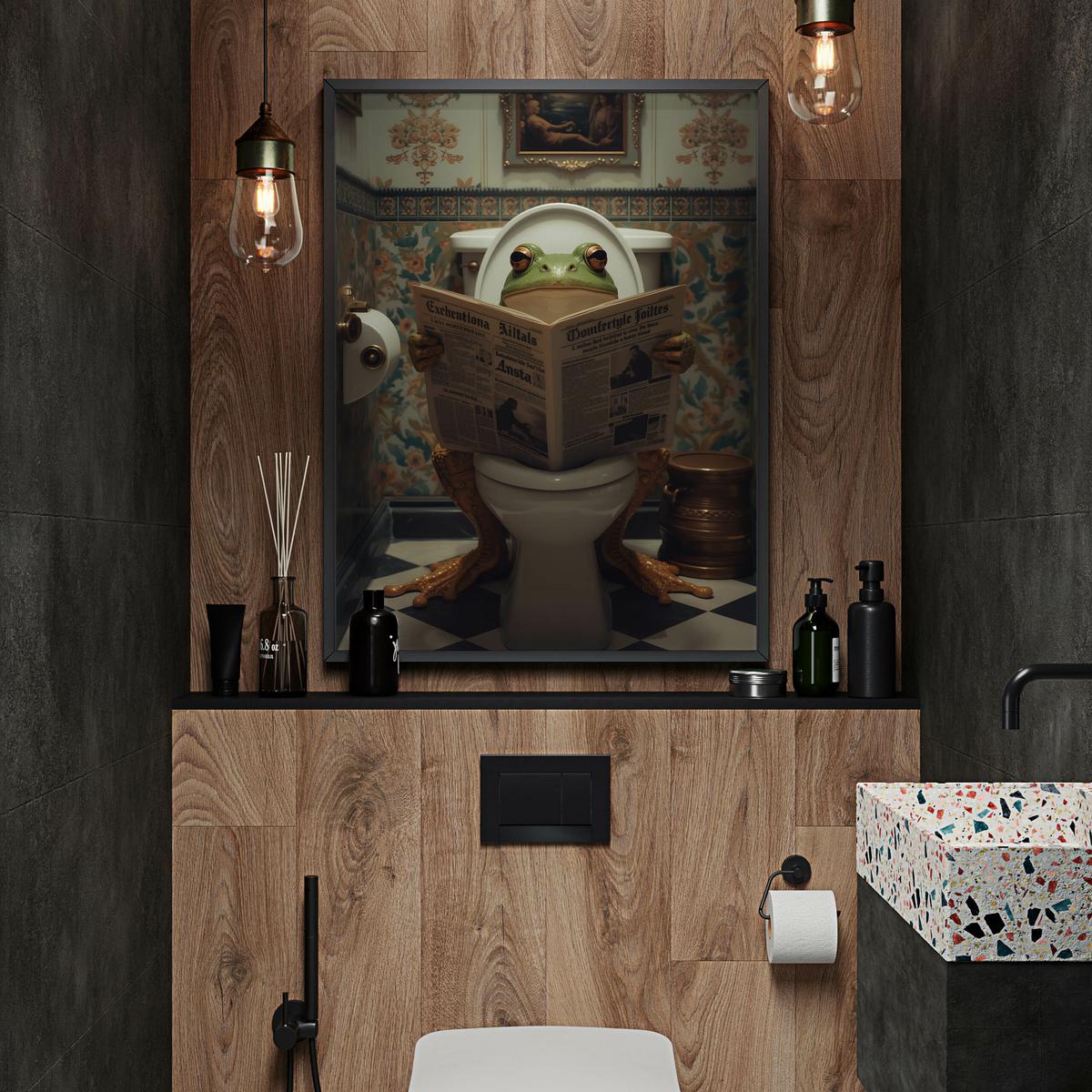 POSTER für WC Badezimmer FROSCH in Toilette Retro Zeitung Abstraktion 20x30cm - Beige/Schwarz, Papier (20/30/30cm) - Muralo