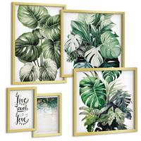 BILDER SET 5er Set - 50x50 cm & 20x30 cm & 40x60 cm Goldrahmen - Blattpflanzen leben, lachen, lieben - Goldfarben, Kunststoff (40/60cm) - TULUP