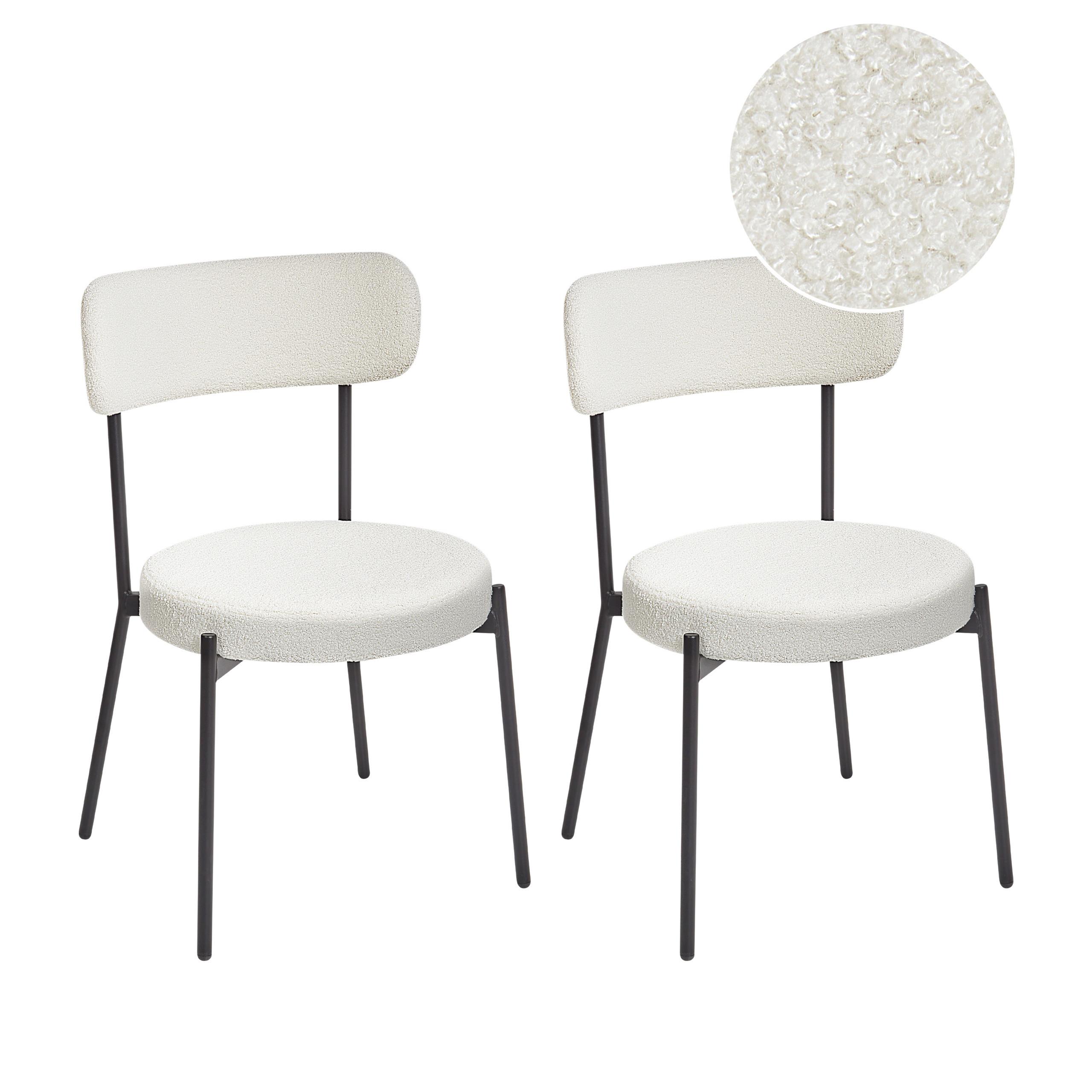 ESSZIMMERSTUHL 2er-Set Bouclé Weiß Allison - Schwarz/Weiß, Textil (47/77/52cm) - Beliani