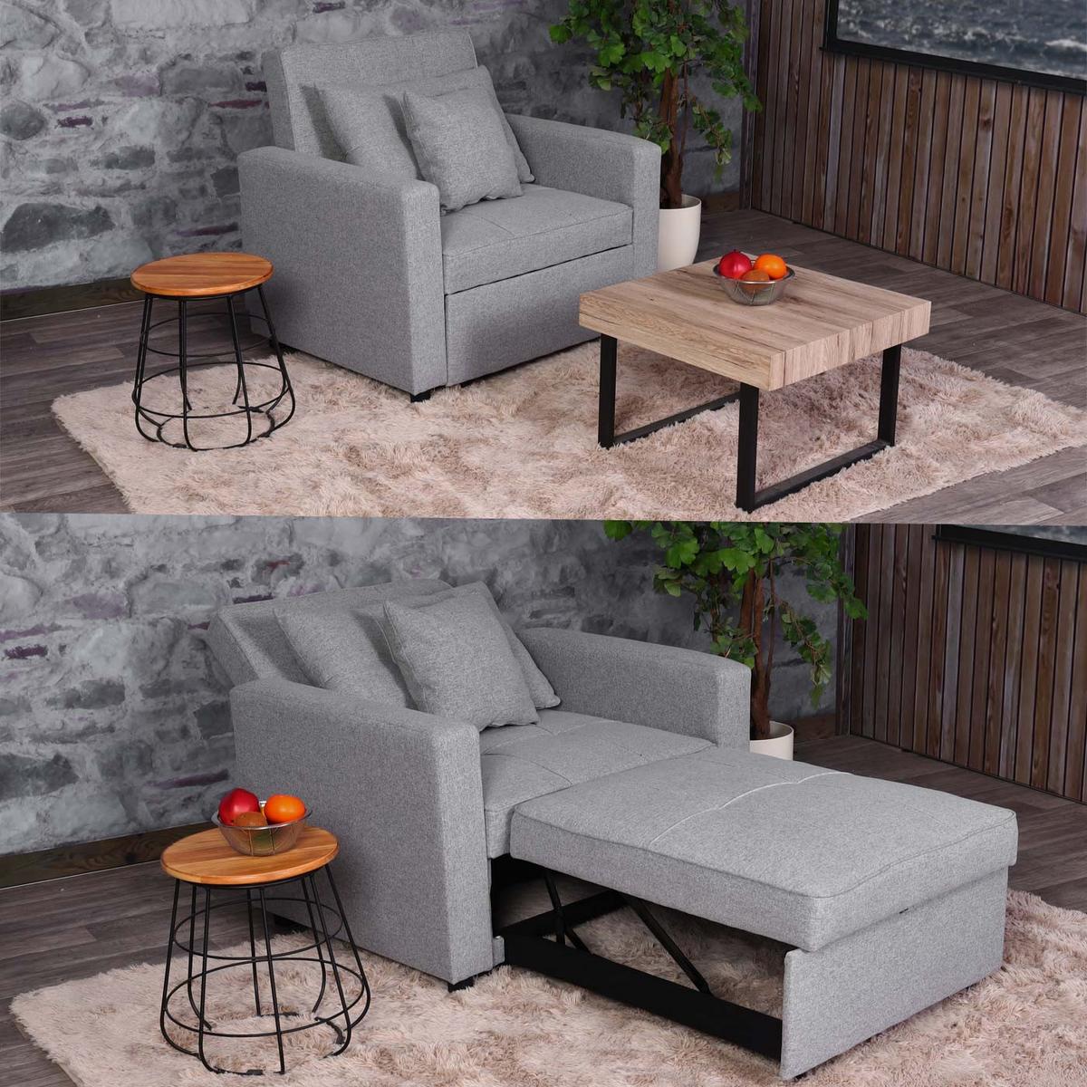 SCHLAFSESSEL Grau - Hellgrau, Textil (101/90/197cm) - MCW