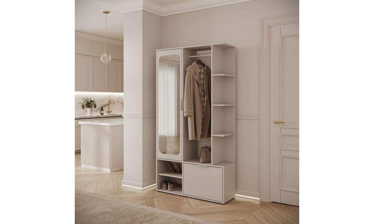 GARDEROBE NOLA 100/33,1/188,5 cm Kaschmir mit Spiegel und Schuhschrank - Kaschmir, Holzwerkstoff/Metall (100/188.5/33.1cm) - Lookway