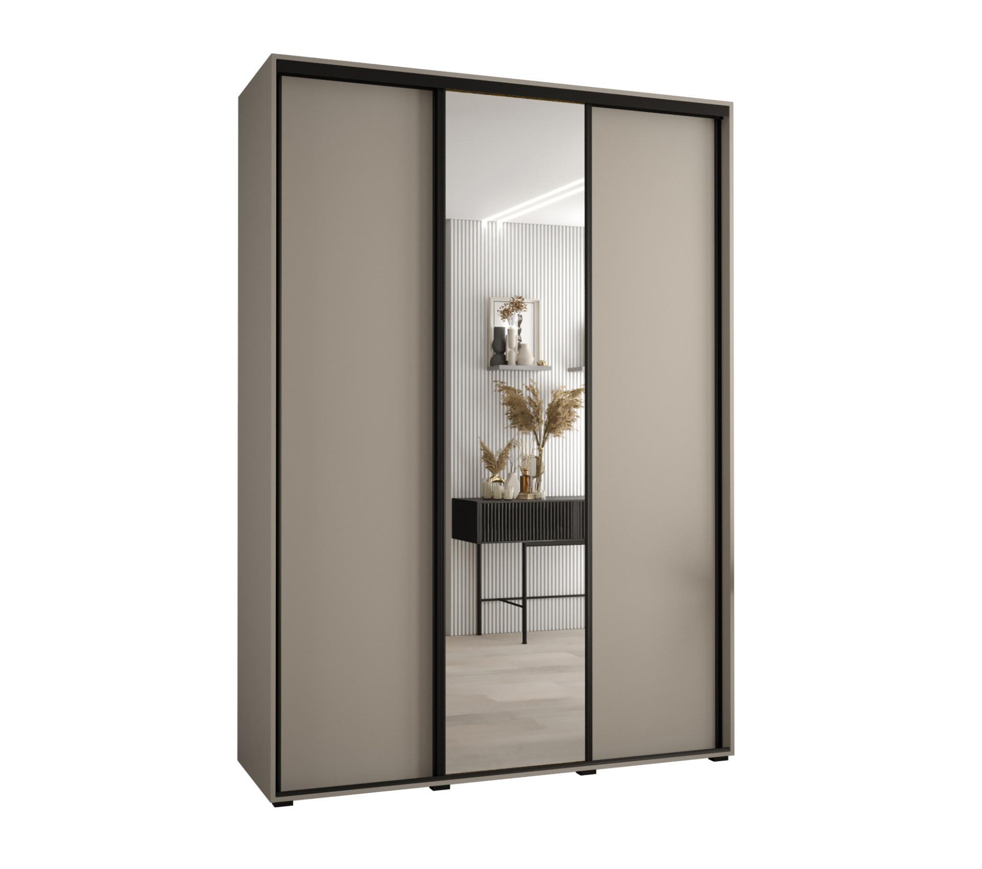 SCHWEBETÜRENSCHRANK 235,2/170/60 3-türig - Kaschmir/Schwarz, Holz/Metall (170/235.2/60cm) - MÖBEL KRYSPOL