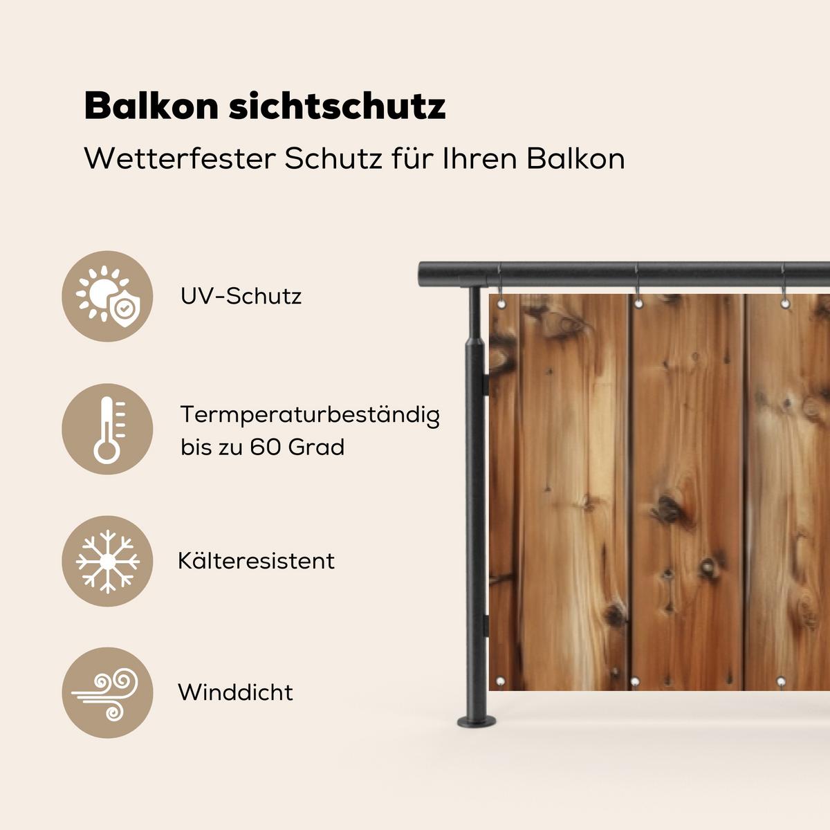 BALKON-SICHTSCHUTZ Holz - Regale - Braun Groß 500x80 cm - Buchefarben, Kunststoff (500/80cm) - MuchoWow