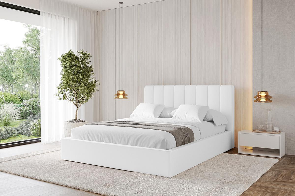 POLSTERBETT mit Bettkasten und Lattenrost, Bett mit Matratze H3/H4 - STERA 160x200 Weiß Kunstleder - Weiß Hochglanz, Holzwerkstoff/Textil (160/200cm) - ALTDECOR