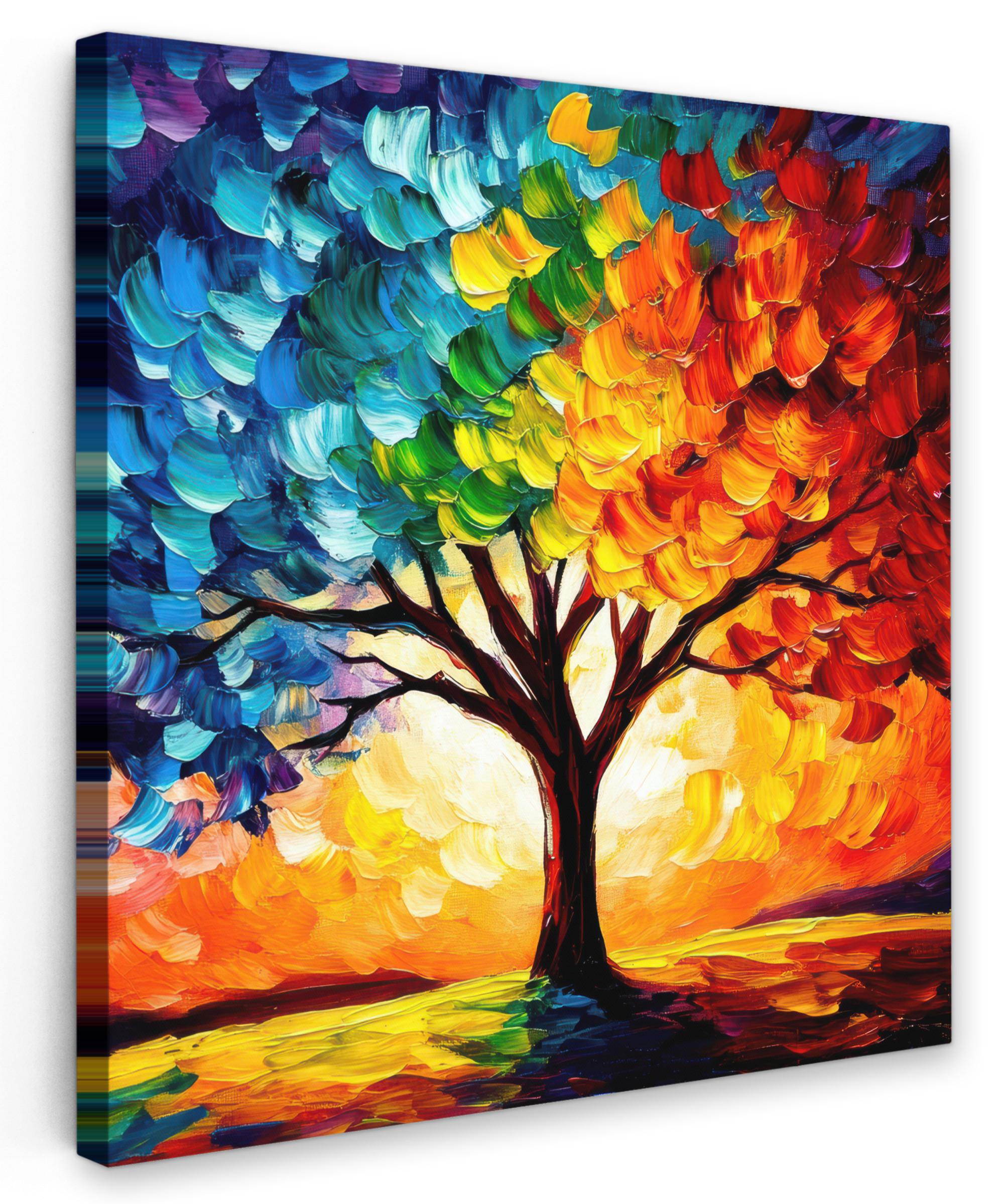 LEINWANDBILD Baum - Kunst - Natur - Sonnenuntergang Deko Wohnzimmer 20x20 cm - Multicolor, Textil (20/20cm) - MuchoWow
