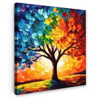 LEINWANDBILD Baum - Kunst - Natur - Sonnenuntergang Wandbild Wohnzimmer 50x50 cm - Multicolor, Textil (50/50cm) - MuchoWow