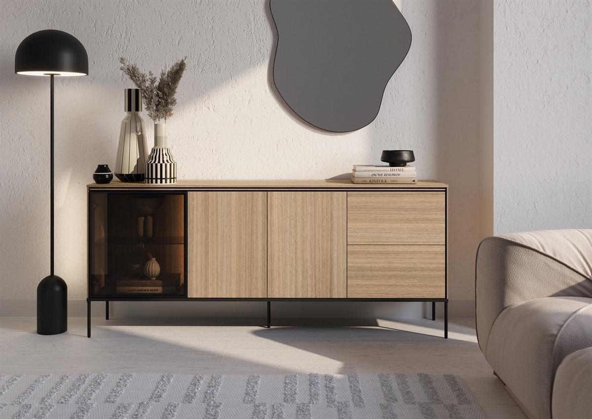 KOMMODE VISSO VI-06 mit LED-Beleuchtung Eiche linear - Eichefarben, Holzwerkstoff (201/85/41cm) - Lookway