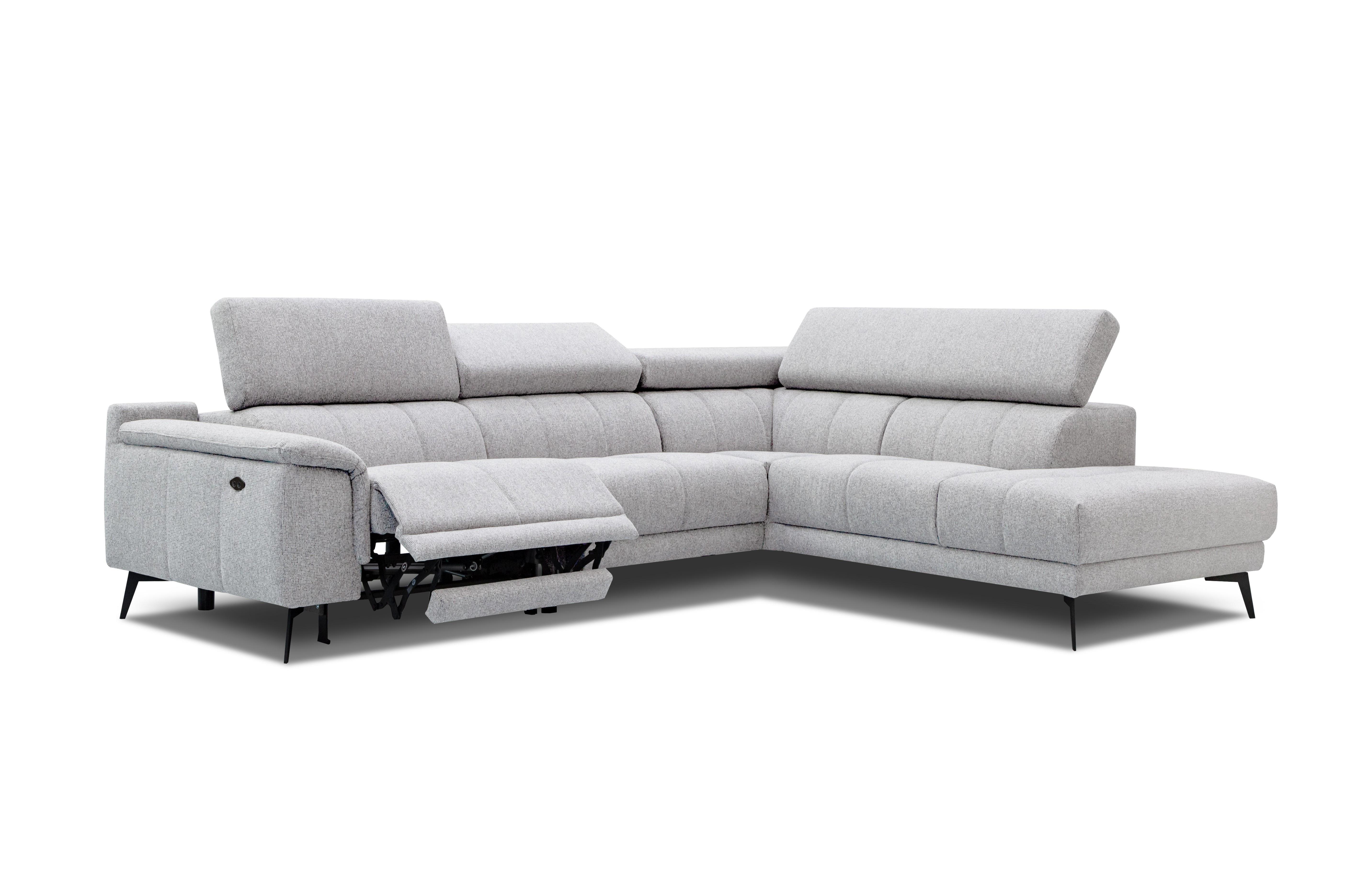 ECKSOFA FIERO 5-Sitzer mit 1 Relaxfunktion, hellgrau - Hellgrau, Holzwerkstoff/Textil (290/228cm) - Wozimo