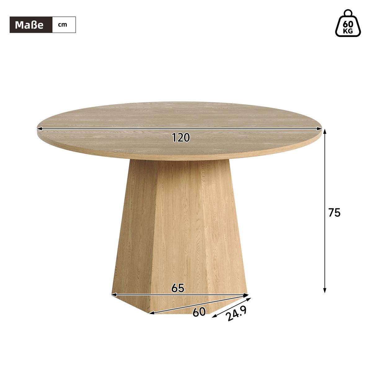 ESSTISCH rund eiche skandinavisch 120cm - Eichefarben, Holzwerkstoff (120/120/75cm) - Urban Meuble