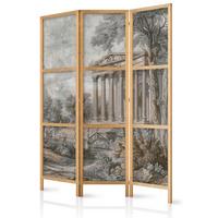 PARAVENT Japanischer 3-tlg 135x172 cm Retro Landschaft - Grau, Holz/Textil (135/172/3cm) - Muralo