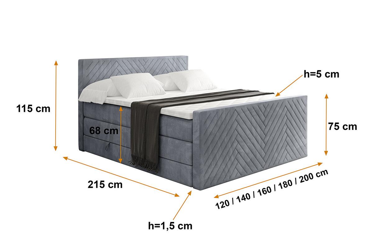 BOXSPRINGBETT mit Matratze und Lattenrost - VEXA-Z KING-120x200 - Grau Casablanca - Grau, Holzwerkstoff (120/200cm) - ALTDECOR