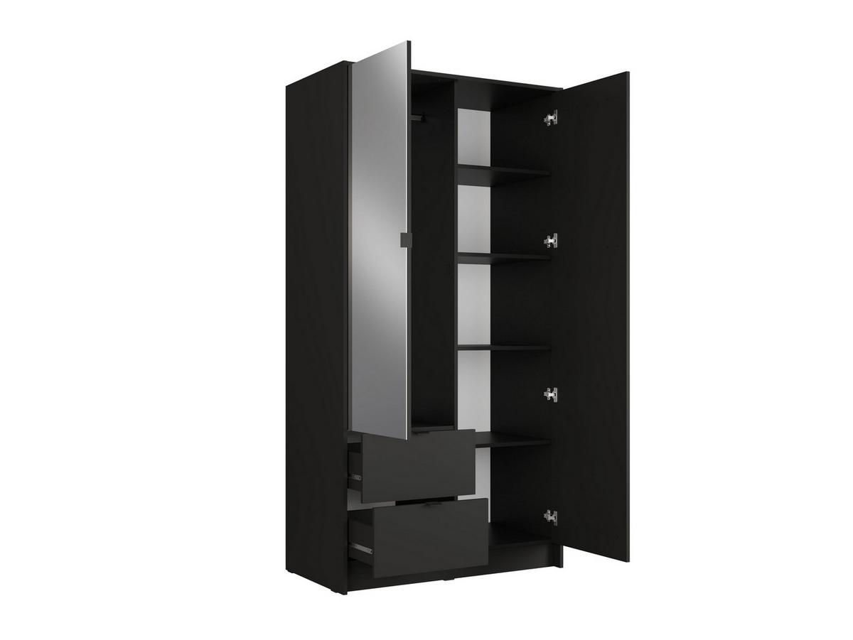 DREHTÜRENSCHRANK SATREN 101,7/200,5/54,5cm 2-türig mit Spiegel Schwarz - Schwarz/Eiche Artisan, Holzwerkstoff (101.7/200.5/54.5cm) - MASSENO