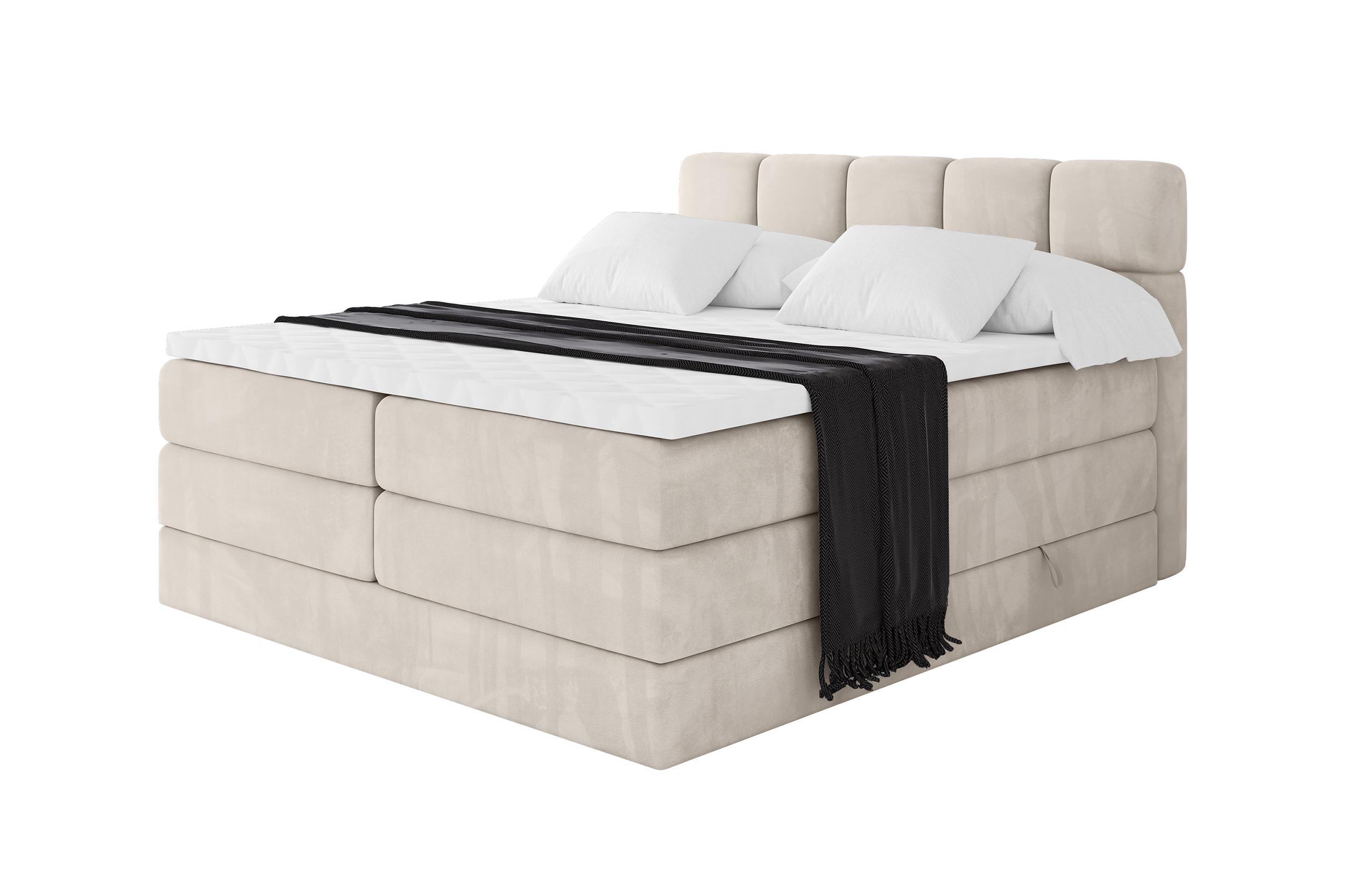 BOXBETT mit Matratze H3/H4 - FAMA KING - 140x200 cm Beige Casablanca - Beige, Holzwerkstoff (140/200cm) - ALTDECOR