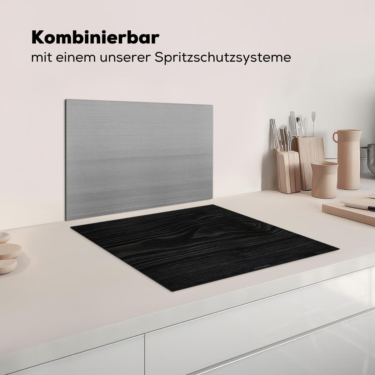 HERDABDECKPLATTE Schwarz - Holzoptik Abdeckung Ceranfeld 59x51 cm - Schwarz, Kunststoff (59/51/0.2cm) - MuchoWow