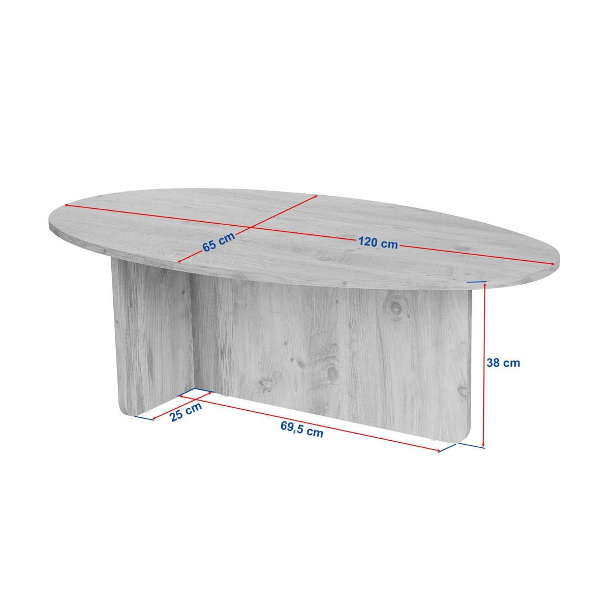COUCHTISCH mit ovaler Platte L125 cm 65/120/40 cm - Kieferfarben, Holzwerkstoff (70/65/40cm) - Calicosy