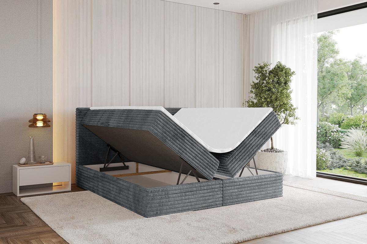 BOXBETT mit Matratze H3 und Lattenrost - TOLO-v1 - 200x200 Cord - Dunkelgrau - Dunkelgrau, Holzwerkstoff (200/200cm)