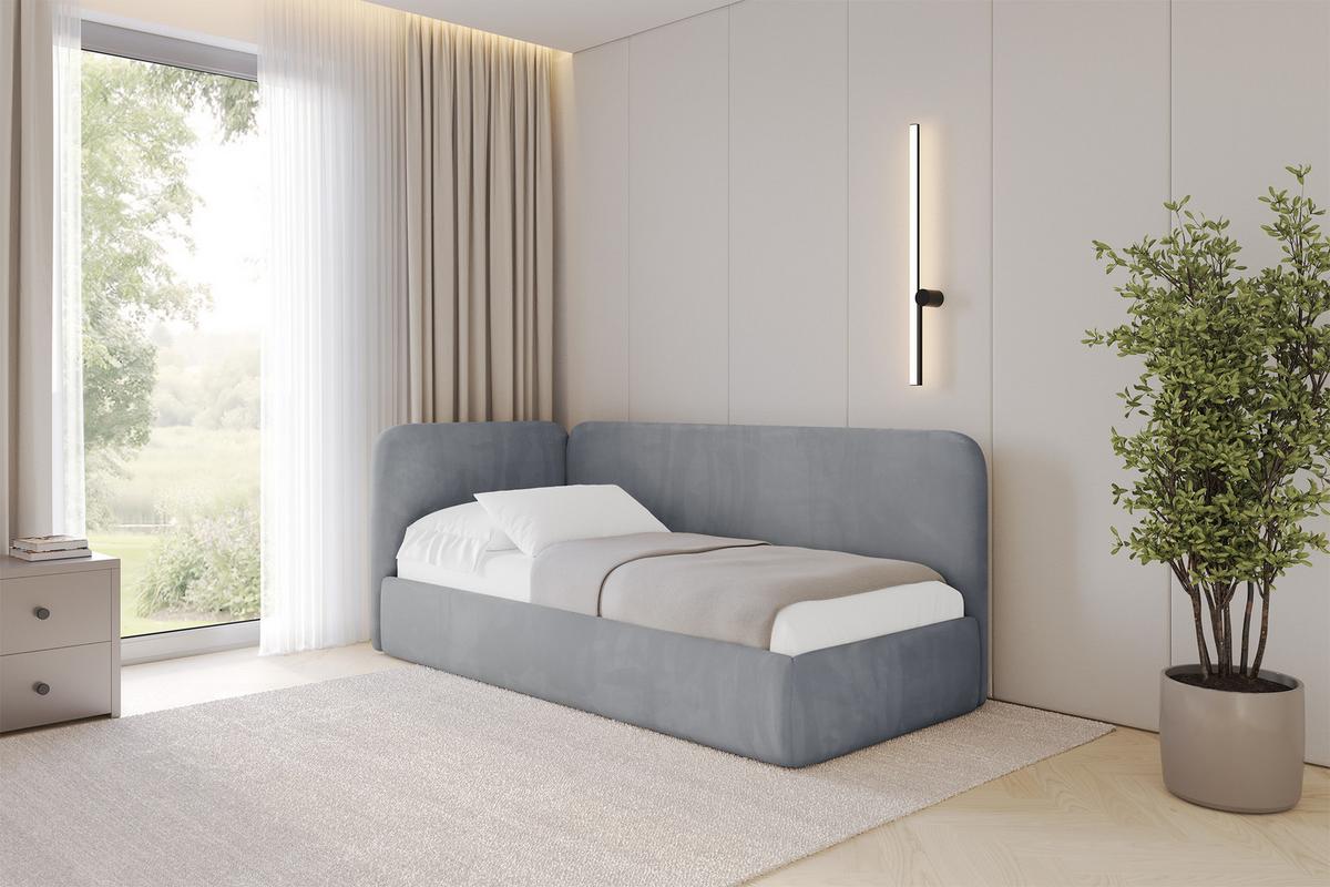 EINZELLBETT Jugendbett mit Bettkasten, Rechts - ELSY 80x200 Grau - Blaugrau, Holzwerkstoff/Textil (80/200cm) - ALTDECOR