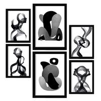 POSTER Set Mit 6 Gebogener Körper In Liebhaber Abstrakt Ästhetische Dekorative Gemälde Für Ihr Wohnzimmer Zuhause A3 & A4 Schwarzer Rahmen - Schwarz, Papier (29/3cm) - Nacnic