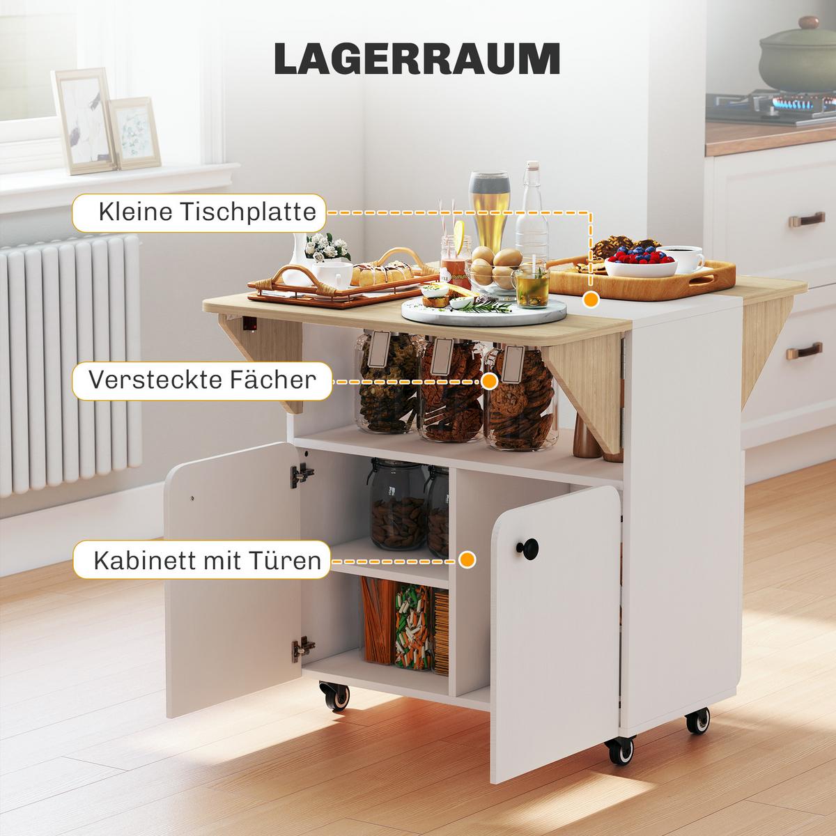 ESSTISCH Klappbarer Mobiler Küchentisch für 2-4 Personen, Klapptisch mit Rolle - Weiß, Holzwerkstoff/Kunststoff (70/83/75cm) - HOMCOM