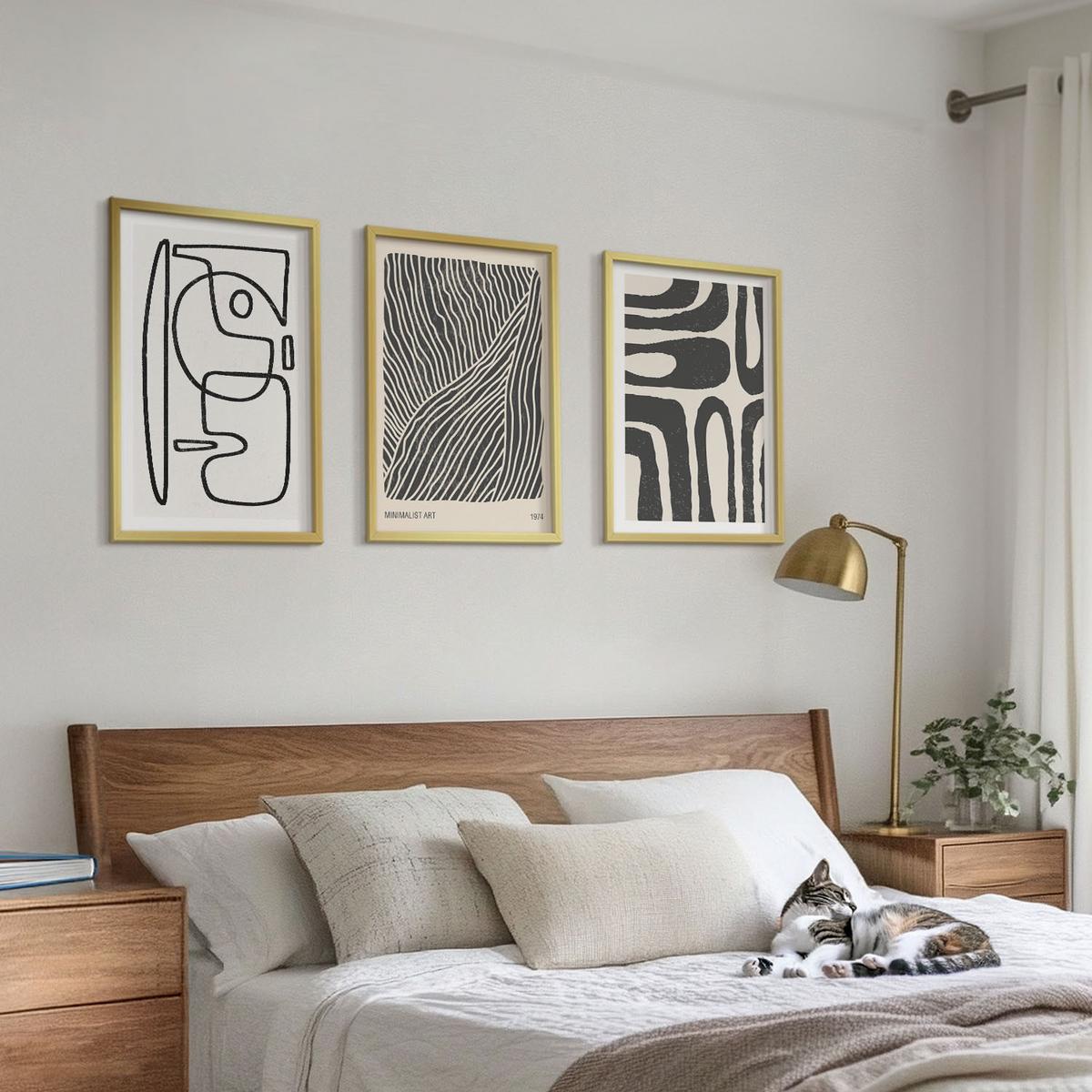 BILDER SET 3er Set - 40x60 cm Goldrahmen - Abstrakte Muster, Linien, Texturen - Goldfarben, Kunststoff (40/60cm) - TULUP