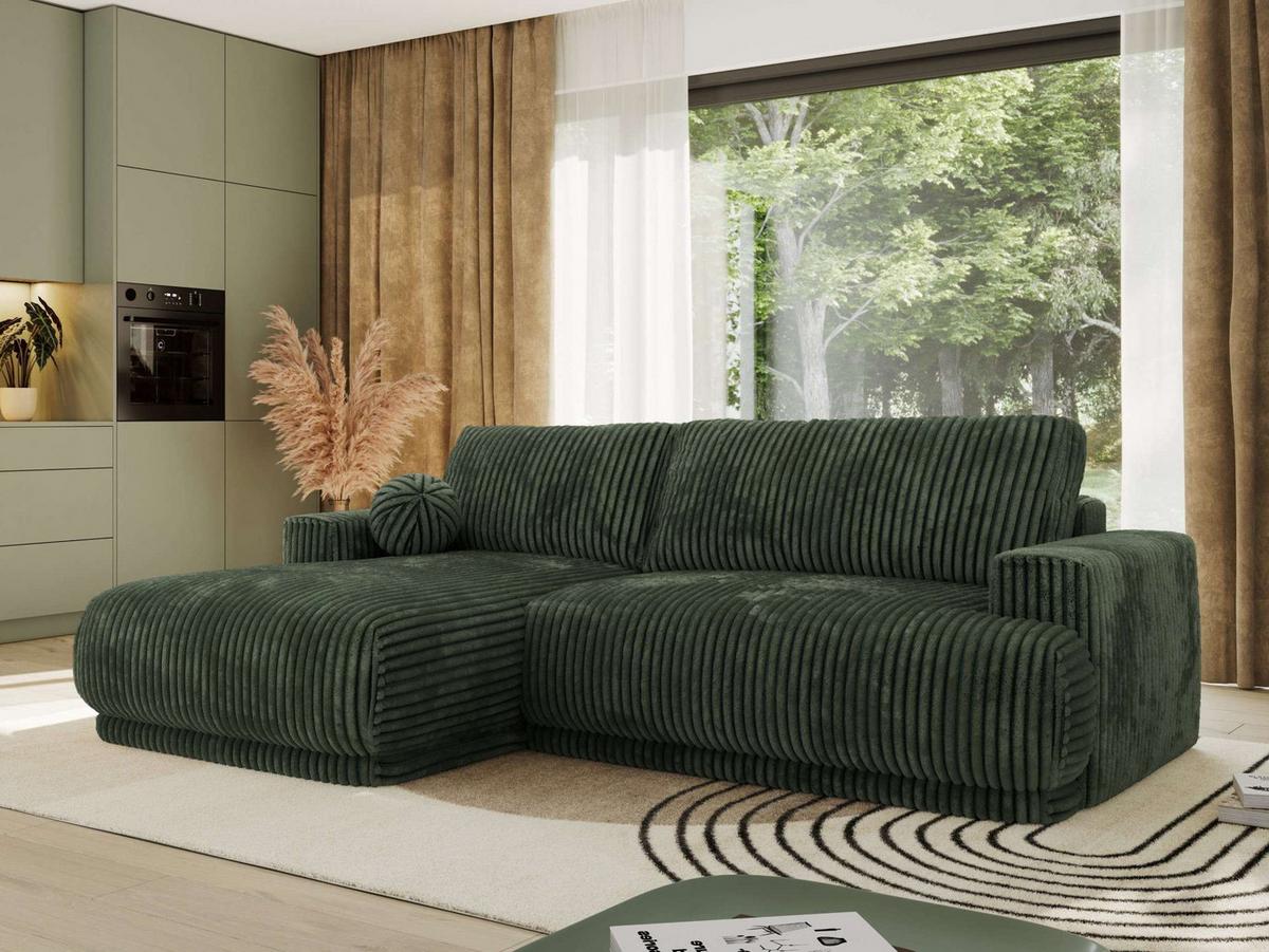ECKSCHLAFSOFA RINA L Dunkelgrün Cord - links - Dunkelgrün/Schwarz, Kunststoff/Textil (267/170cm) - MKS