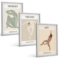 BILDER SET 3er Set - 40x60 cm Silberner Rahmen - Stilvolle Charaktere im Minimalismus - Silberfarben, Kunststoff (40/60cm) - TULUP