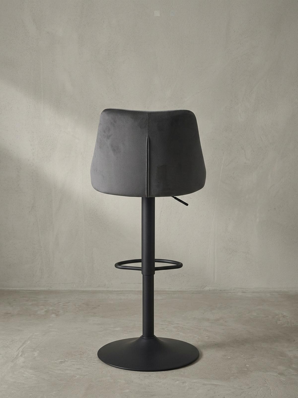 BARHOCKER Samt Lehne Höhenverstellbar Trompetenfuß Gepolstert, Grau 45x51x106 cm - Schwarz/Grau, Textil/Metall (45/106/51cm) - KADIMA DESIGN