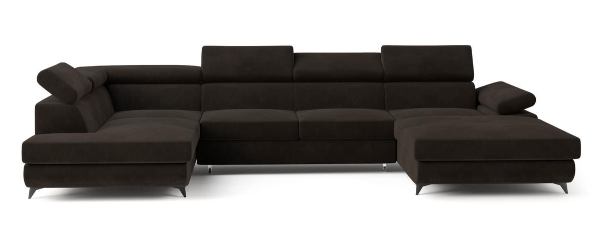 WOHNLANDSCHAFT RUBANO L-S Braun Velours-Stoff mit Schlaffunktion - Braun, Holz (339/89/190cm) - MASSENO