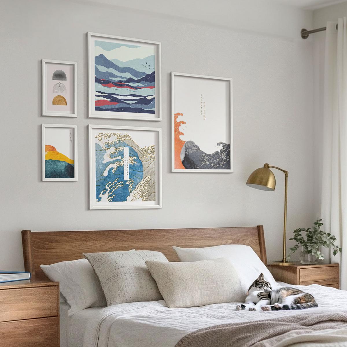 BILDER SET 5er Set - 50x50 cm & 20x30 cm & 40x60 cm Weißer Rahmen - Stilvolle moderne Blumen - Weiß, Kunststoff (40/60cm) - TULUP