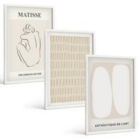 BILDER SET 3er Set - 40x60 cm Weißer Rahmen - Linien, Formen, Beige, Weiß - Weiß, Kunststoff (40/60cm) - TULUP