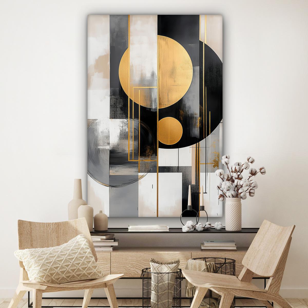 LEINWANDBILD Abstrakt - Gold - Silber - Formen - Ästhetisch - Modern Deko Groß 90x140 cm - Goldfarben, Textil (90/140cm) - MuchoWow