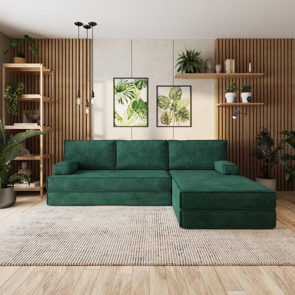 ECKSOFA ANKO modulares Boneless Sofa mit Schlaffunktion Grün Kordstoff - Grün, Textil (270/160cm) - MASSENO